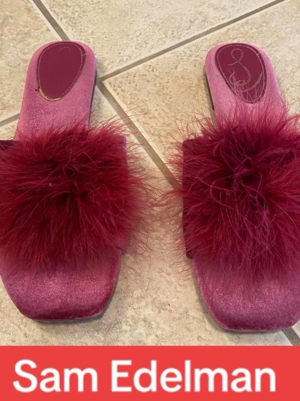 Sam Edelman Marabou Slide in Deep Burgundy